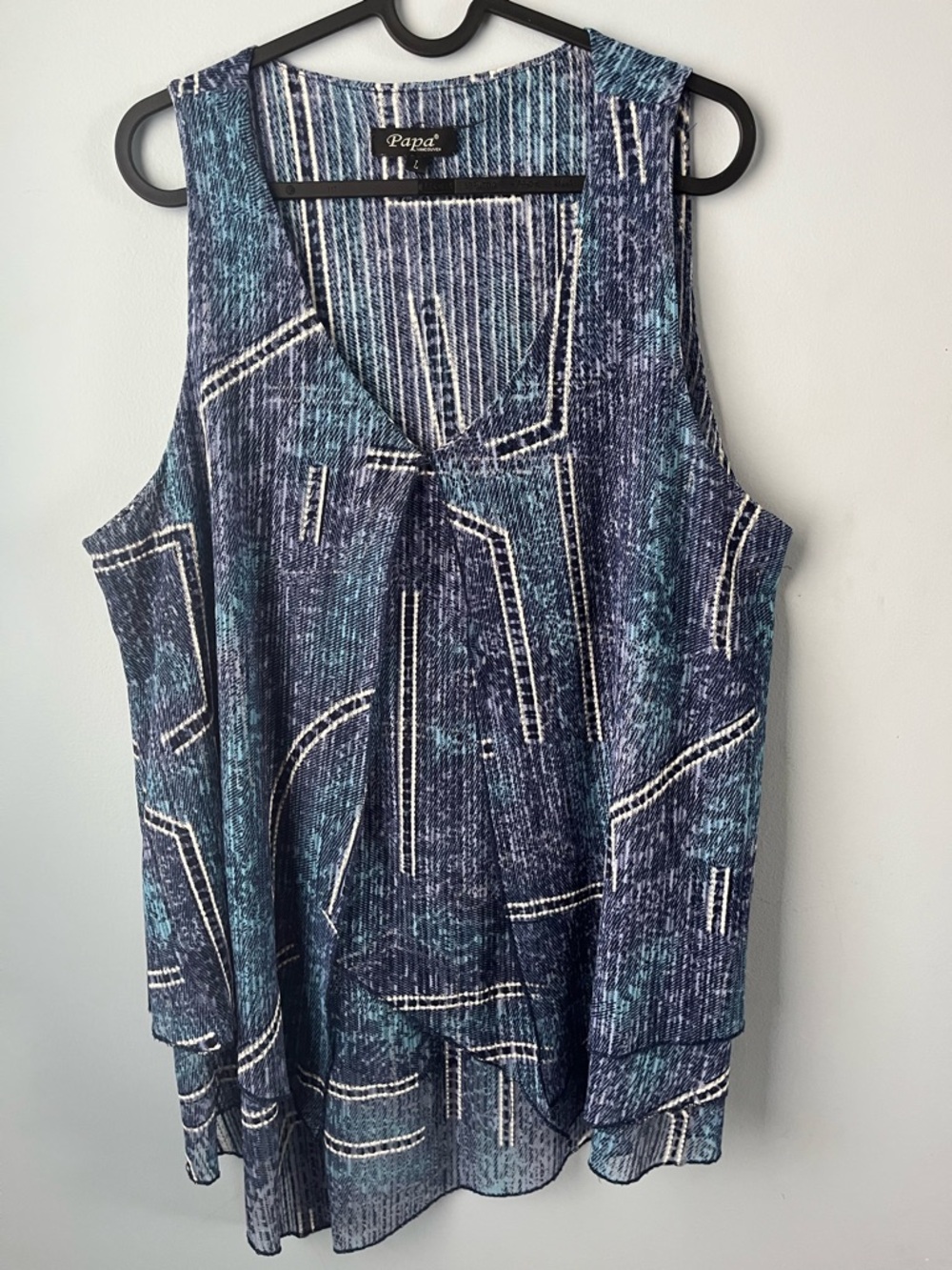 Papa Vancouver Blue & White Patterned Sleeveless Lightweight Layered Tank Size L